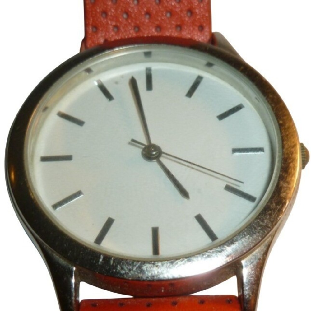 Accutime Watch TGT8444XHIL Silver Tone White Dial Orange Perforated Strap